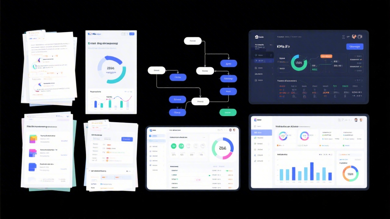 Collection of structured deliverables including flowcharts, data models, and KPI dashboards prepared for marketing automation service engagements