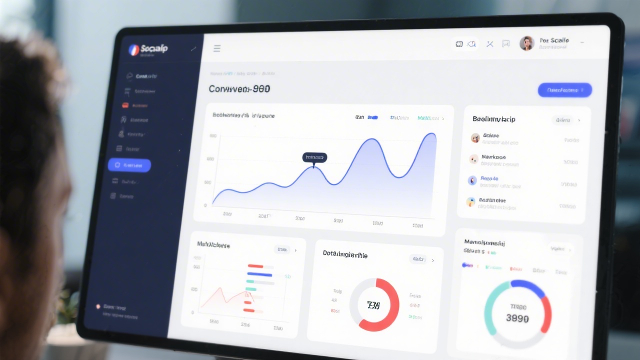 Close-up of interactive dashboard with conversion funnels, behavioural timelines, and forecast widgets used by a French scale-up marketing team to refine acquisition programmes